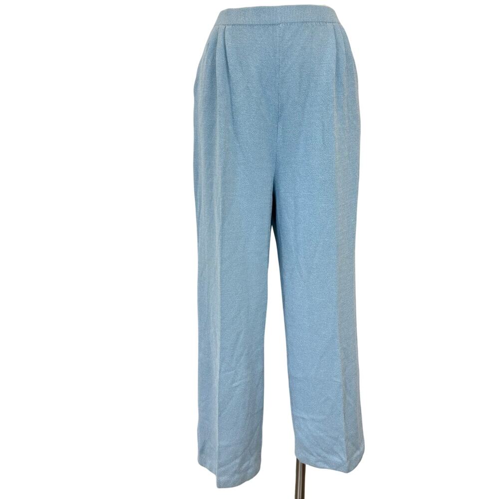 St. John Knit Wool-Blend Wide Leg Pleated-Front Pants Light Blue Size 14 Vintage